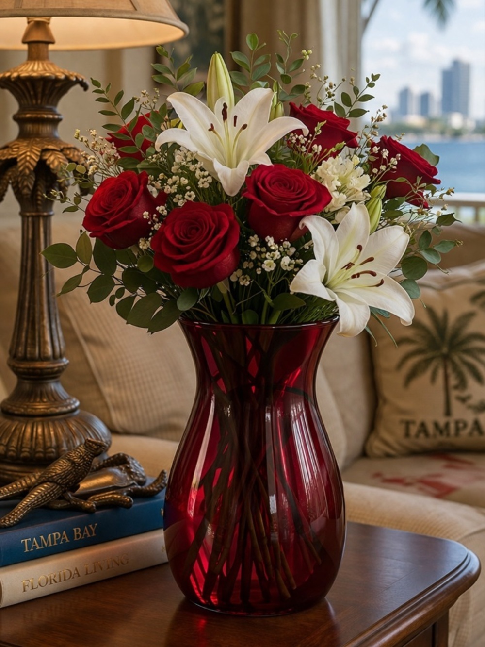 Ruby RED round Glass VASE